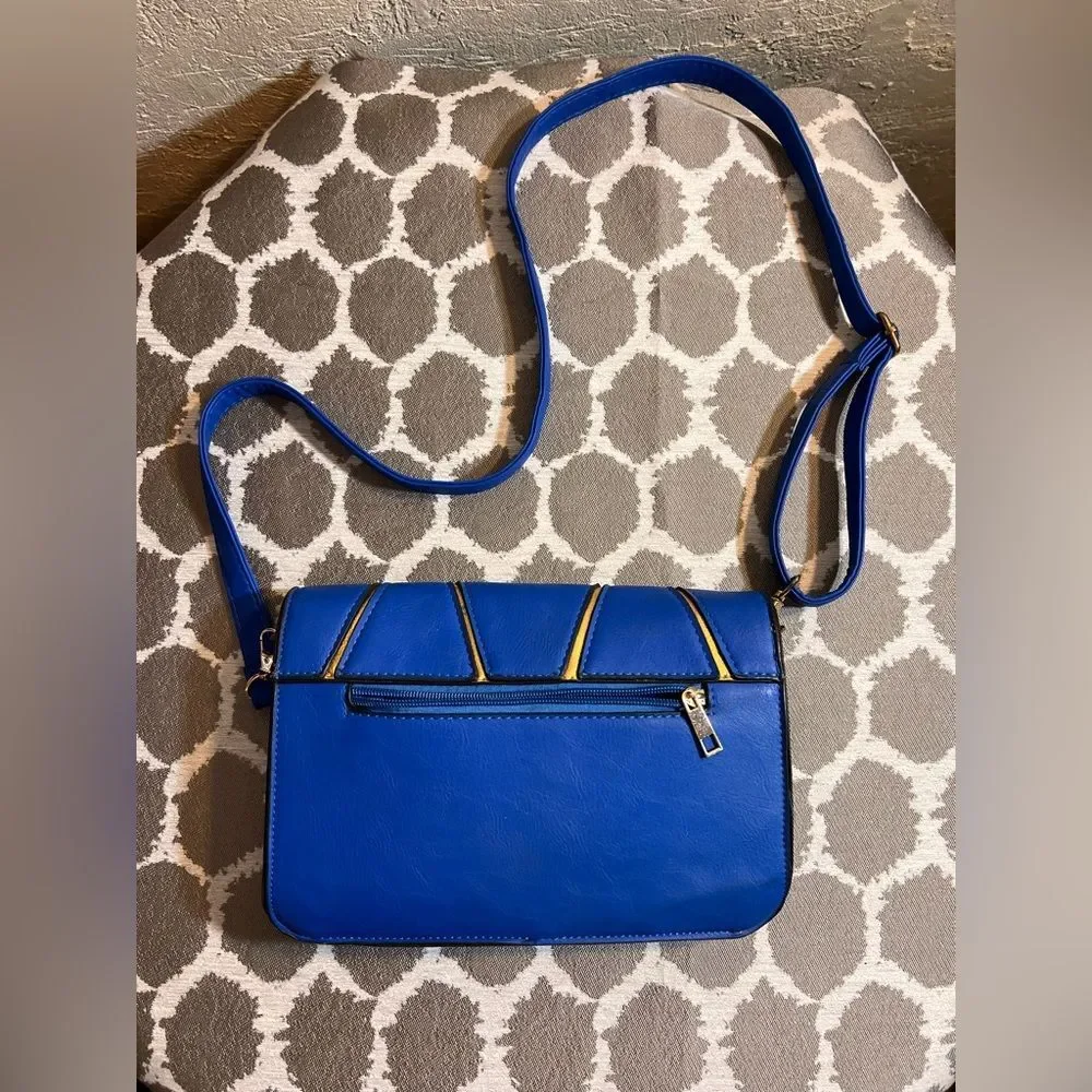 Yoki Blue and Gold Geometric Crossbody Bag